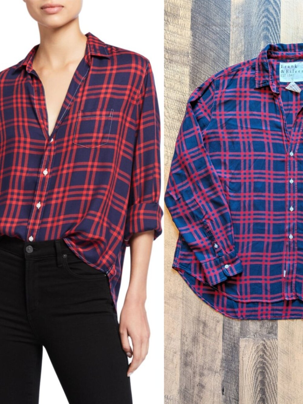 Frank & Eileen Long Sleeve Button Down Shirt Large Red Blue Plaid